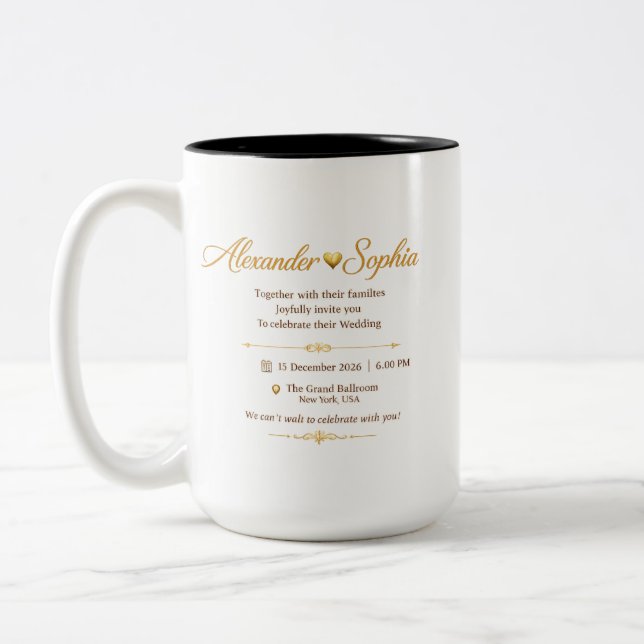 Mug Invitation de Mariage Luxe Personnalisé (Gauche)