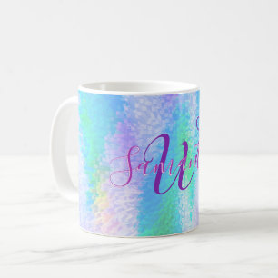 Mug Iridescente Monogrammé Élégant Holographique