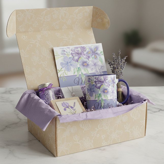 Mug Iris aquarelles violets et bleus personnalisables  (Créateur téléchargé)