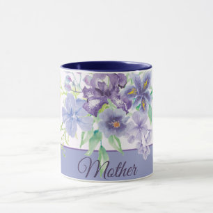 Mug Iris d'aquarelle violet et bleu personnalisables
