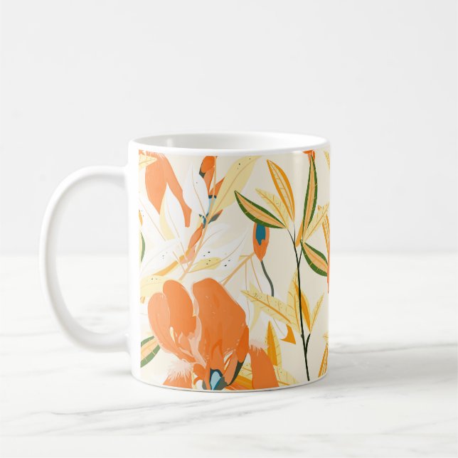 Mug Iris orange : motif floral transparent (Gauche)