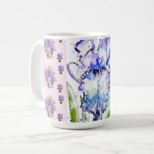 Mug Iris peintes à la main Fleur Floral Aquarelle