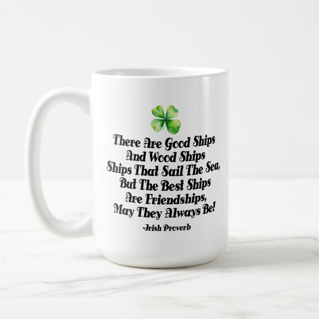 Mug Irish friendship proverb clover good ships friend (Gauche)