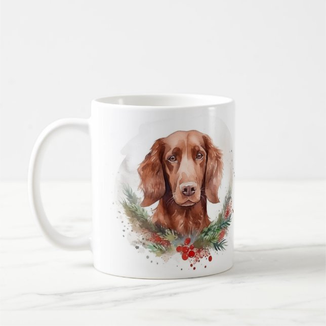 Mug Irlandais Red Setter Festive Wreath Pup (Gauche)