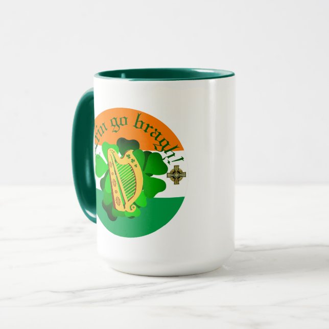 Mug Irlande pour toujours/Erin go bragh/ harpe/drapeau (Devant gauche)