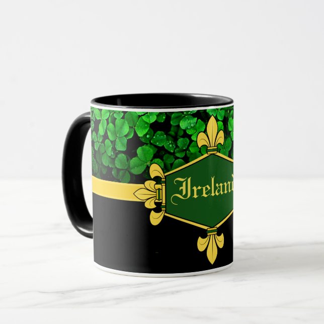 Mug Irlande trèfles verts, Personnaliser avec nom 5 (Devant gauche)