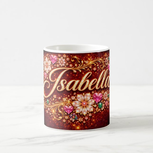 Mug Isabella Pink Heart Emerald Gold Personalized Gift (Centre)
