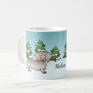 Mug Isabella & Tan Long Hair Dachshund Winter Forest