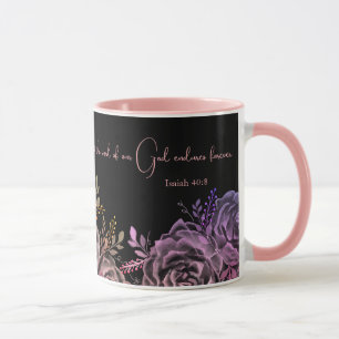 Mug Isaïe 40:8 Écriture Rose rose et noir Floral