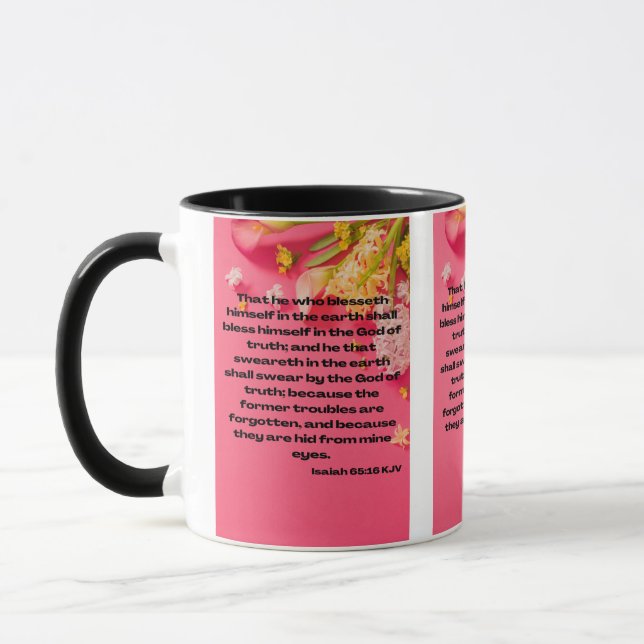 Mug Isaïe 65:16 KJV Bible Écriture Pic Deux Tons (Gauche)