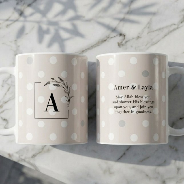 Mug Islamic Wedding Initial Beige Polka Dot Nikah (Créateur téléchargé)