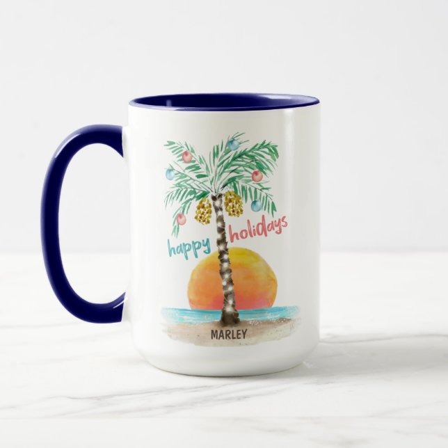 Mug Island Holiday Plage tropicale Palm Tree Noël (Gauche)