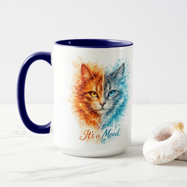 Mug It’s a Mood Fire and Ice Cat Cool vs Hot cat lover (Avec donut)