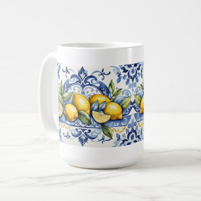 Mug Italian Amalfi blue white tiles and lemons (Devant gauche)