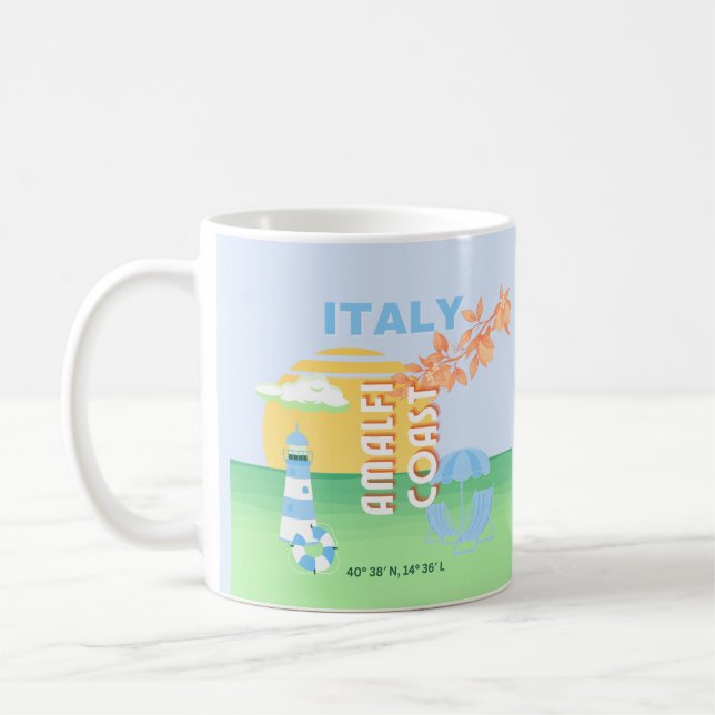 Mug Italie Travel Art, Côte d'Amalfi, Preppy, Bleu (Gauche)