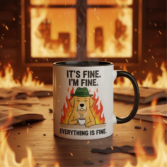 Mug Its Fine Im Fine Everything, Meme Dog Coffee (Créateur téléchargé)