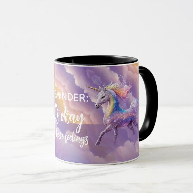 Mug It's okay to have feelings Sparkly Glitter Unicorn (Devant droit)