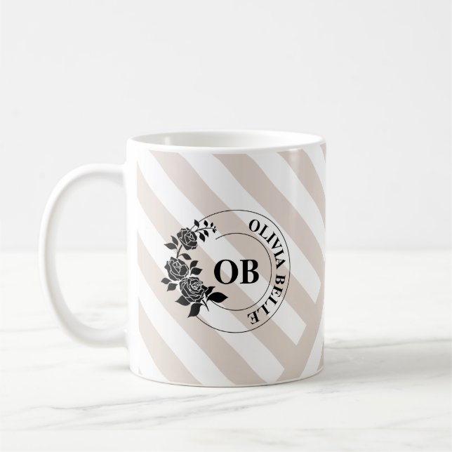 Mug Ivoire Beige Rayures Monogramme (Gauche)