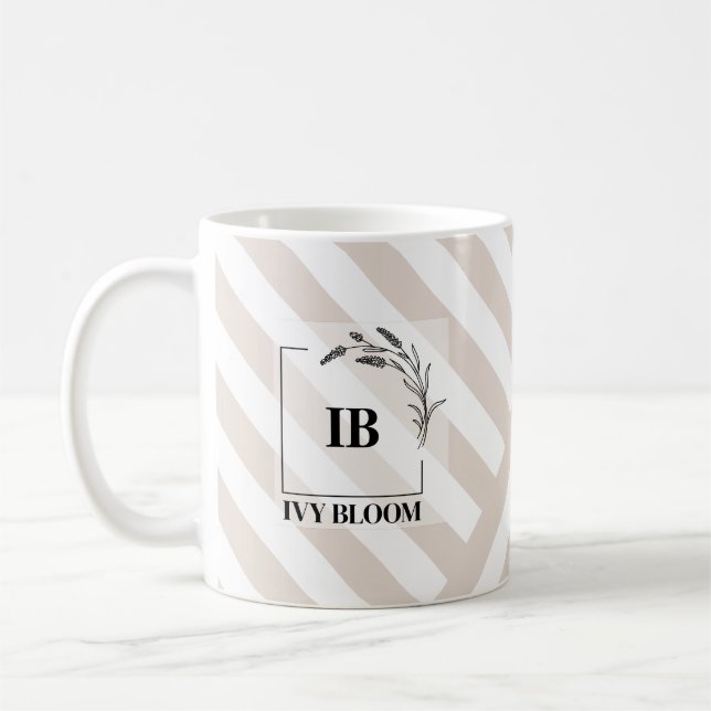 Mug Ivoire Beige Rayures Monogramme (Gauche)