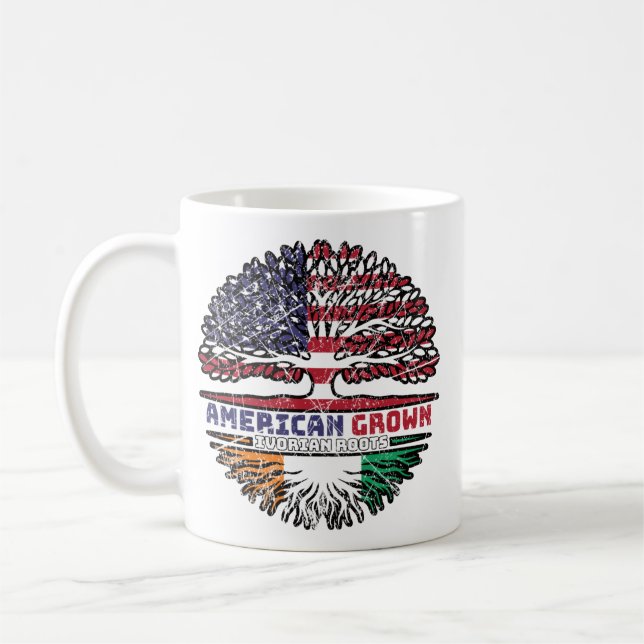 Mug Ivory Coast Ivorian American USA Tree Roots Flag (Gauche)