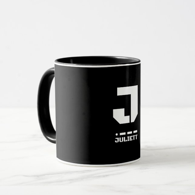 Mug J(Juliett) OTAN Alphabet phonétique et code morse (Devant gauche)