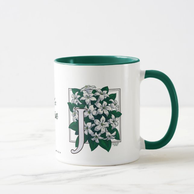 Mug J pour le monogramme de fleur de jasmin (Droite)