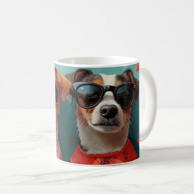 Mug Jack Russell avec roses de cœur pour la Saint-Vale (Devant droit)