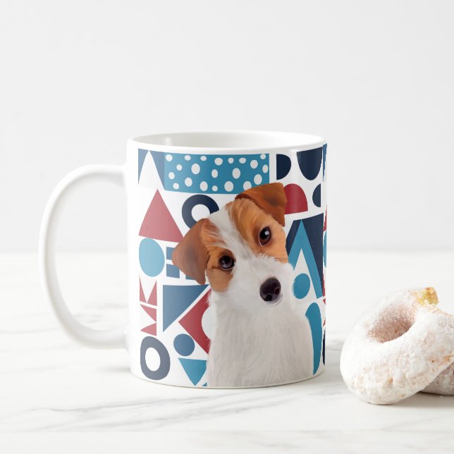 Mug Jack Russell Terrier Chien rouge et bleu géométriq (Avec donut)