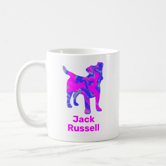 Mug Jack Russell Terrier Silhouette rose et bleu (Gauche)