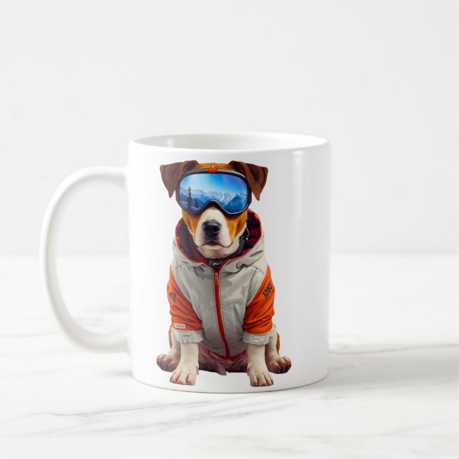 Mug Jack Russell Terrier Ski Dog Art – Cute Winter Dog (Gauche)
