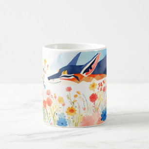 Mug Jackal Fantaisiste dans un Jardin de Fleurs en Fle