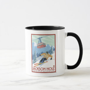 Mug Jackson Hole, skieur du Wyoming et tram