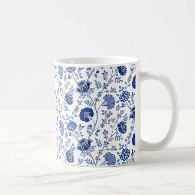 Mug Jacobean floral blues sur blanc (Droite)
