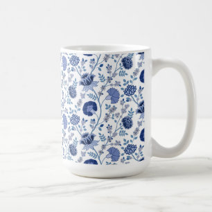 Mug Jacobean floral blues sur blanc