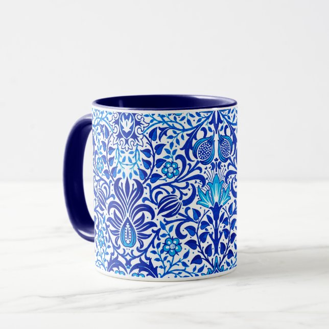 Mug Jacobean Floral Damask, Cobalt bleu et blanc (Devant gauche)