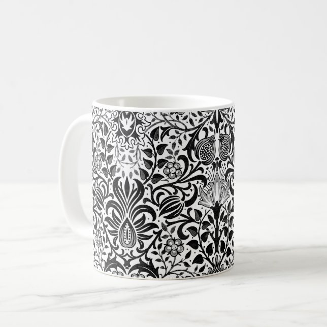 Mug Jacobean Floral Damask, noir, blanc et gris (Devant gauche)
