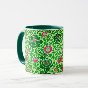 Mug Jacobean Floral, Emerald et Lime Green