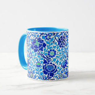 Mug Jacobean Floral, Navy, Blanc et Cerulean Blue