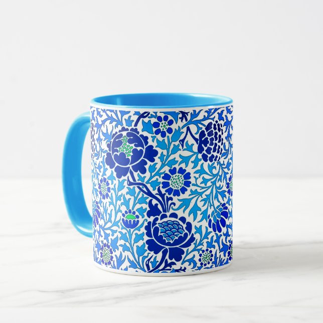 Mug Jacobean Floral, Navy, Blanc et Cerulean Blue (Devant gauche)