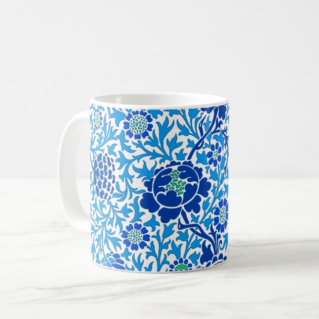 Mug Jacobean Floral, Navy et Cerulean Blue (Devant gauche)