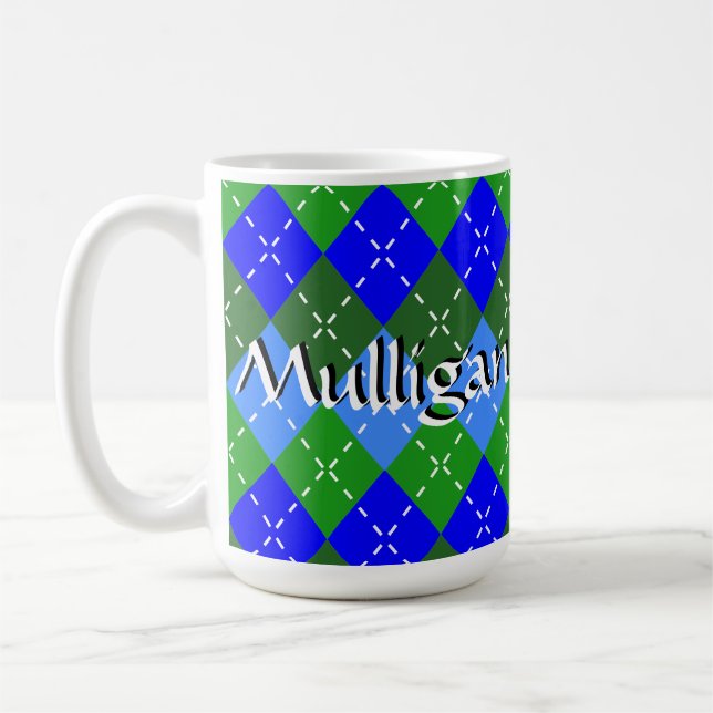 Mug Jacquard bleu et vert blanc piqûres personnalisées (Gauche)
