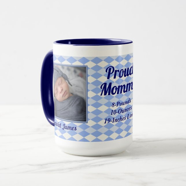 Mug Jacquard bleu Fier maman 2 Photo (Devant gauche)