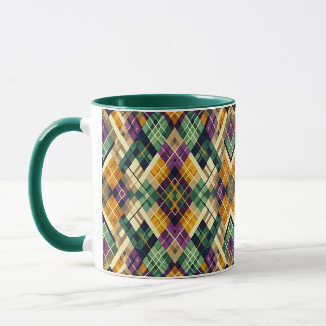 Mug Jacquard Mardi Gras jaune violet vert (Gauche)
