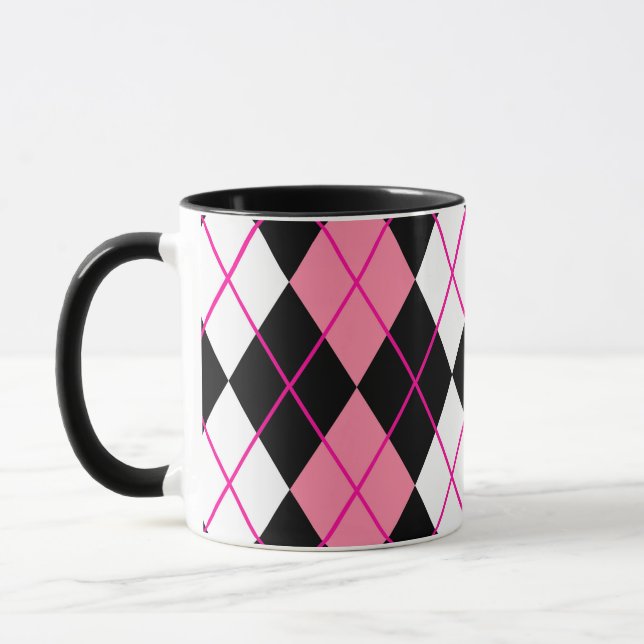 Mug Jacquard rose noir blanc Diamant Design (Gauche)