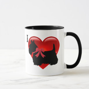 Mug J'adore/adoration Scottish Terrier, grand cœur rou