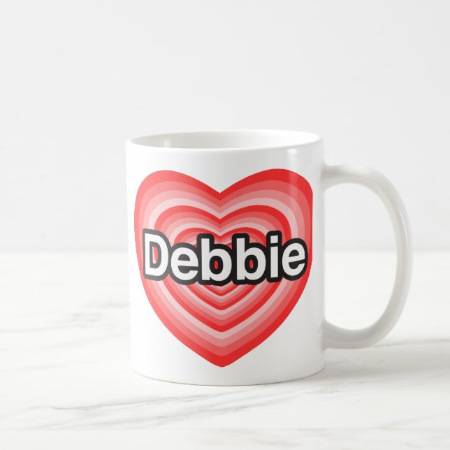 Mug J'adore Debbie. Je t'aime Debbie. Cœur (Droite)