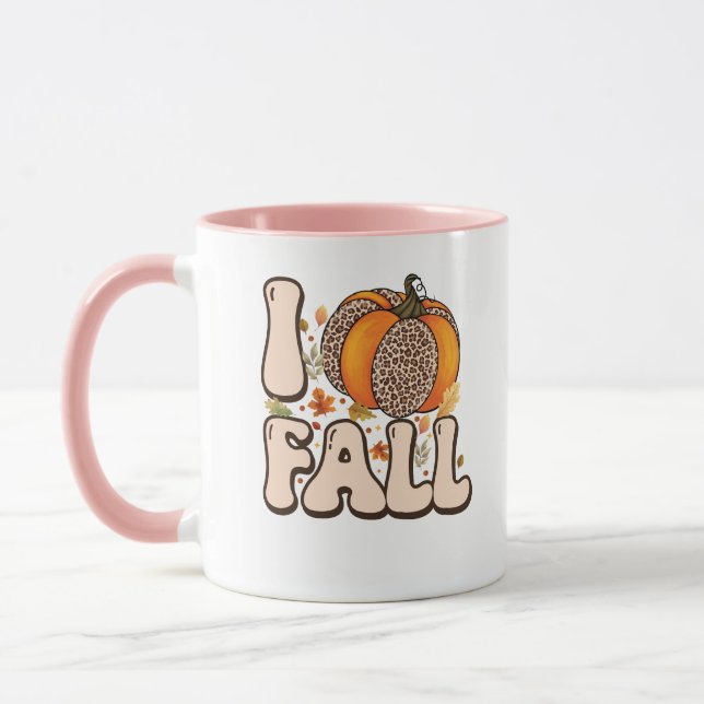 Mug J'adore le motif de citrouille orange d'automne (Gauche)
