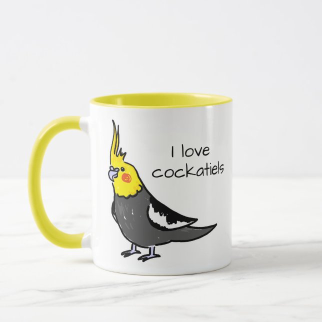Mug J'adore les cockatiels gris normal (Gauche)