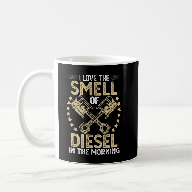 Mug J'adore l'odeur du diesel au matin Drôle de T (Gauche)