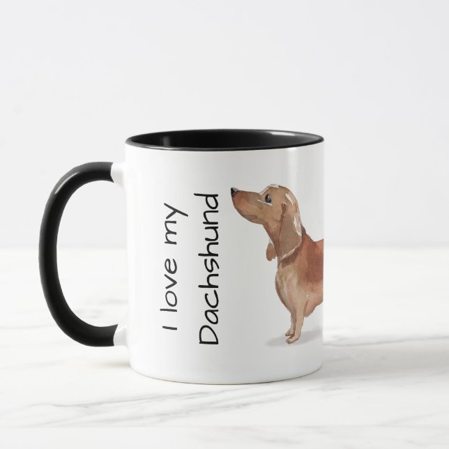 Mug J'adore mon Dachshund (marron) (Gauche)